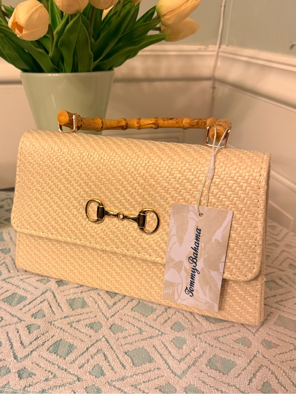 Tommy Bahama Woven Handbag with Bamboo Handle